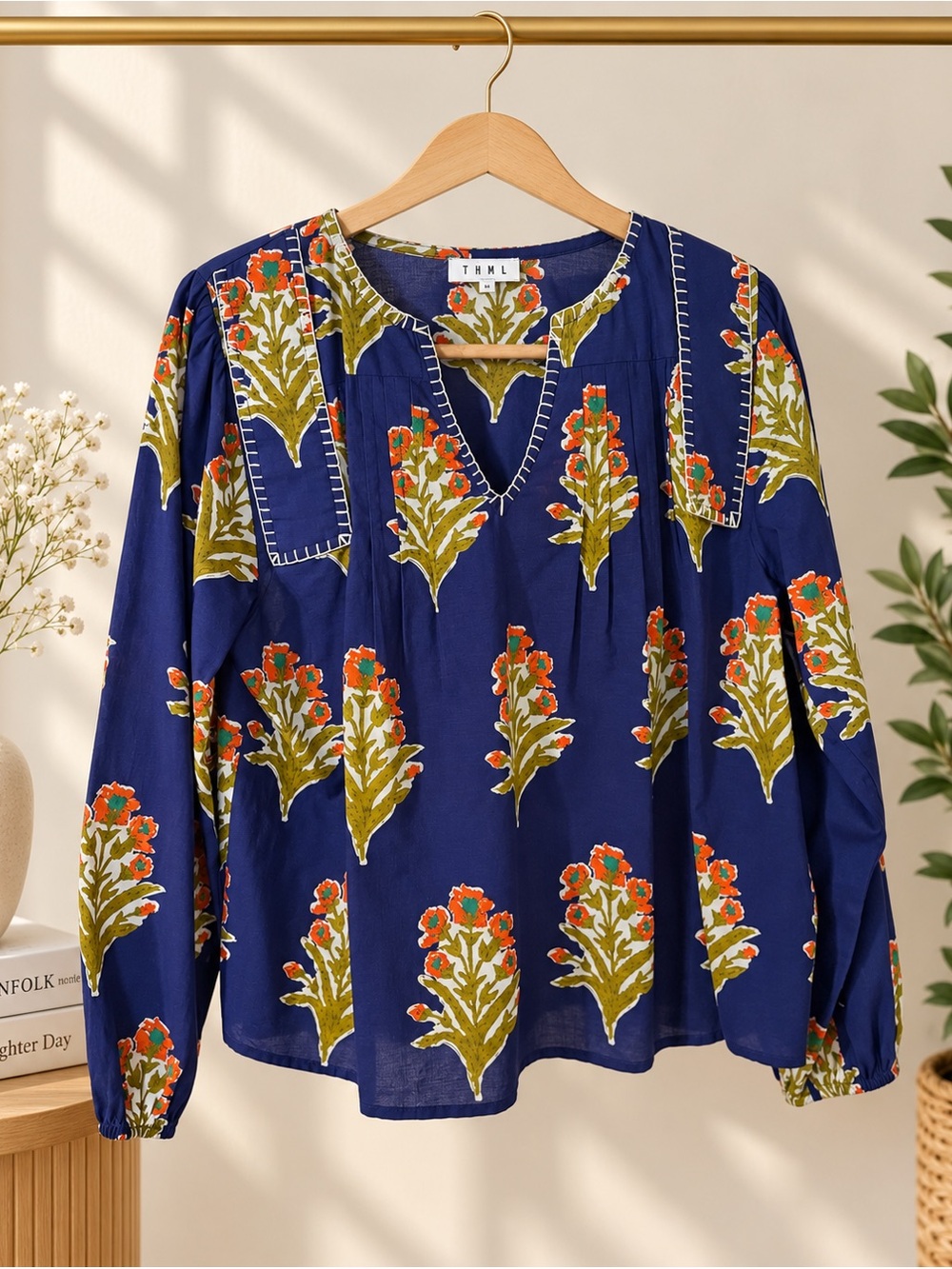 THML Floral V-Neck Long-Sleeve Top